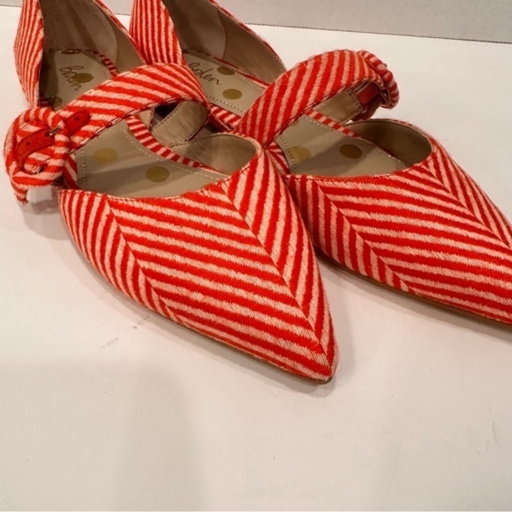 Boden Evie women’s pointed toe flats orange saffron white stripes size 10.